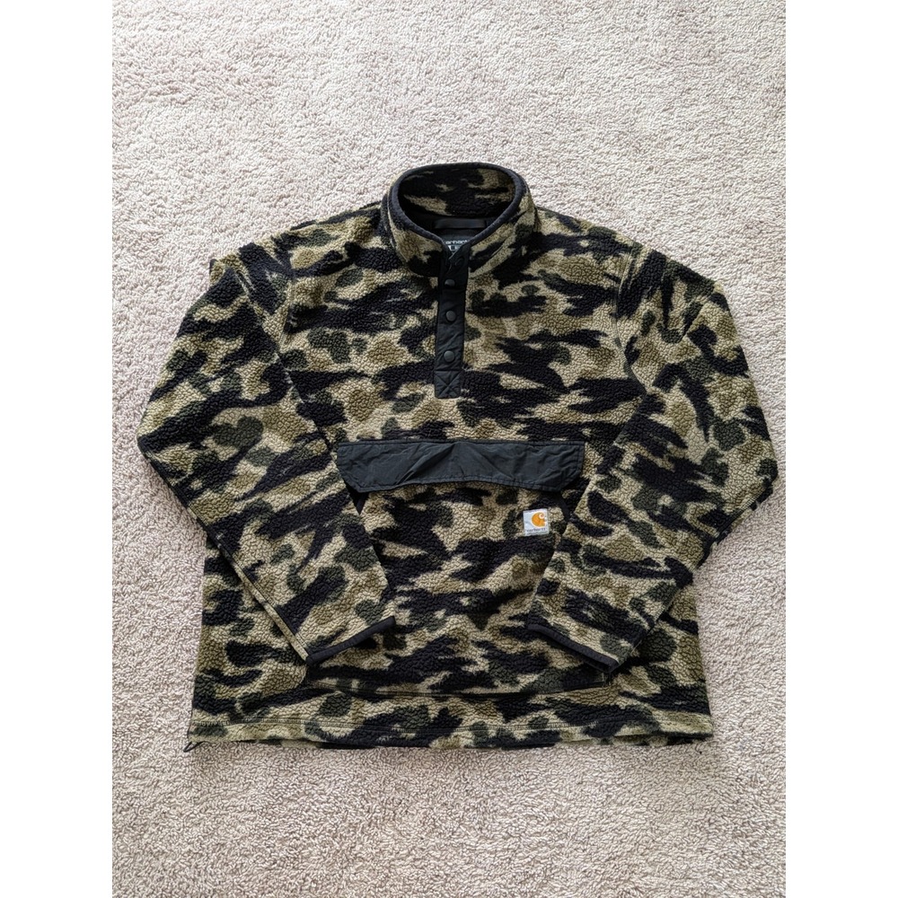 Carhartt Relaxed Fit Pullover Snap Front Mens Large Tall Fleece Jacket Camo